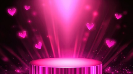 Leinwandbilder - Sophisticated 3D Valentine's background with a vibrant pink podium, glowing love symbols, and a seamless gradient mesh in soft hues