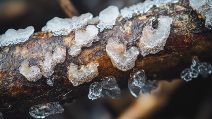 Poster - Frozen Fungi Growing On A Dark Brown Branch