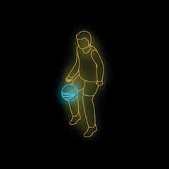 Poster - neon glowing lines depict a basketball player dribbling, creating a vibrant and dynamic sports image