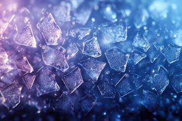 Wall Mural - A mesmerizing close-up of fragmented ice crystals, showcasing a beautiful blue and purple hue.