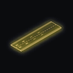 Poster - Isometric neon runway strip glowing on black background symbolizing air travel and airport infrastructure