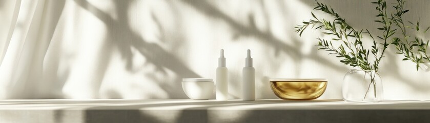 Poster - White Cosmetic Products Displayed with Greenery