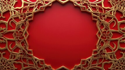 Poster - Golden ornate frame on a red background