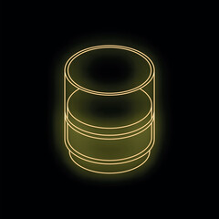 Poster - Neon yellow light showing a modern round table with two levels, suitable for interior design projects