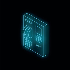 Poster - Neon blue switchboard glowing on black background, symbolizing power distribution, electrical circuits, and industrial control systems