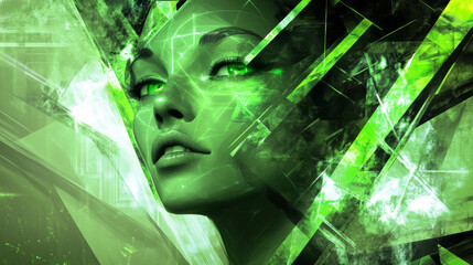 Poster - Abstract array of cubic geometric shape objects modern futuristic 3d rendering illustration green lighting