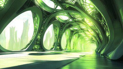 Poster - Abstract array of cubic geometric shape objects modern futuristic 3d rendering illustration green lighting