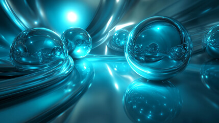 Poster - Futuristic 3d render illustration technology background. Abstract structure with cyan glowing spheres