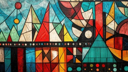 Poster - Abstract Geometric Colorful Painting with Triangles