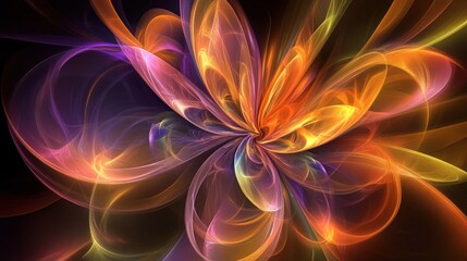 Poster - Abstract Orange Purple And Yellow Flower Design