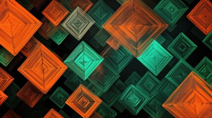 Aufkleber - Abstract Orange And Green Square Pattern Design