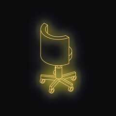 Poster - Neon yellow office chair glowing on black background, representing remote work, home office, and freelance jobs