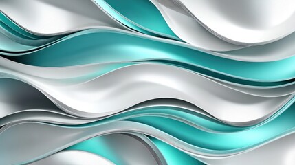 Poster - Abstract Waves of Silver and Teal Layers