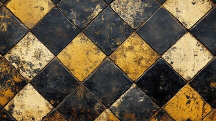 Poster - Aged Diamond Patterned Tile Floor