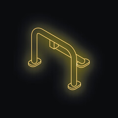 Poster - Neon yellow bicycle parking stand glowing on a black background