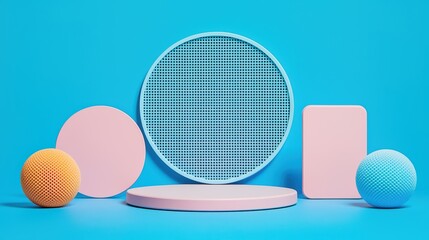 Poster - Colorful Geometric Shapes on Bright Blue Background for Minimalist Design