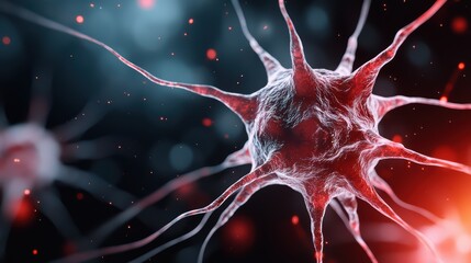 Poster - Detailed Close-Up of a Neuron Cell with Glowing Background Effects