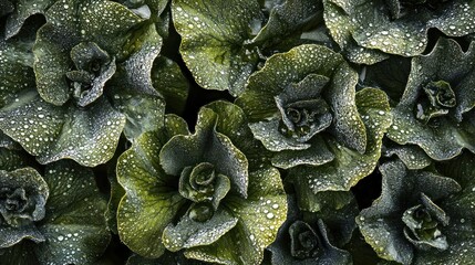 Poster - Dewdrops adorn lush green leaves of a succulent plant