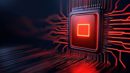 Poster - Glowing Microprocessor on Circuit Board with Abstract Technology Design