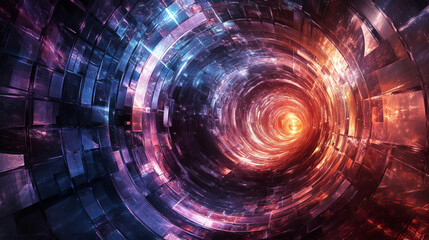 Poster - dark futuristic tunnel with abstract cubic geometric shape design 3d render illustration