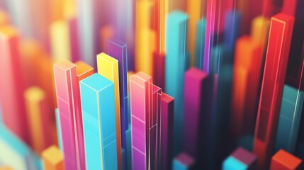 Poster - A close-up of a D stacked column graph with multiple layers and segments, illustrating a breakdown of data into sub-categories with clear visual differentiation.