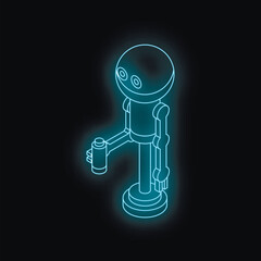 Poster - glowing neon outline of a robot holding a battery, symbolizing the connection between energy and rob