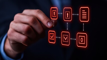 Poster - Hand Interacting with Digital Security Icons in Modern Technology