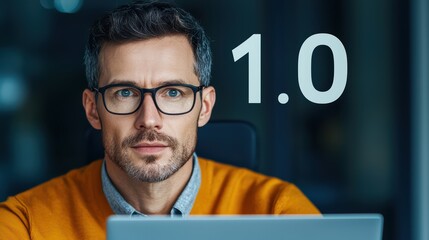 Poster - Focused Male Professional Working on Laptop in Modern Office Setting