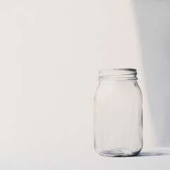 Poster - Painting of a glass jar filled with water placed on a wooden table with a neutral background