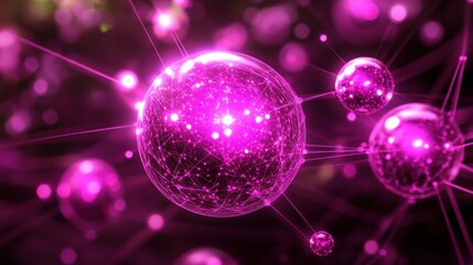 Poster - Illuminated Pink Spheres Connected By Lines Forming A Network