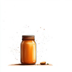 Aufkleber - Transparent jar filled with vibrant orange liquid on a wooden surface in natural lighting