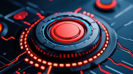 Poster - Futuristic Control Panel with Red Button and Neon Glow Effects