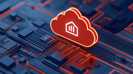 Poster - Cloud Technology Concept with Neon Visuals on Circuit Board