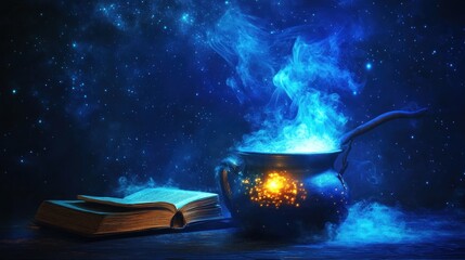 Aufkleber - Mystical Cauldron Brewing Potion Under Starry Night Sky