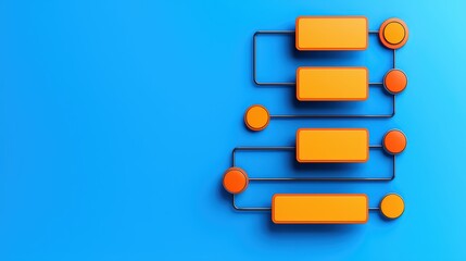 Poster - Abstract Flowchart Diagram on Bright Blue Background with Orange Shapes