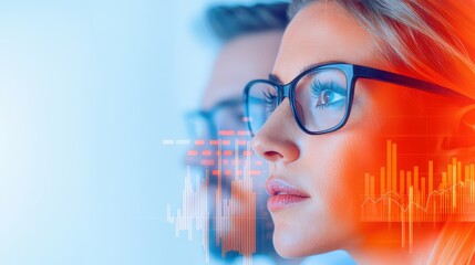 Poster - Young Professionals Analyzing Data Trends with Futuristic Interface