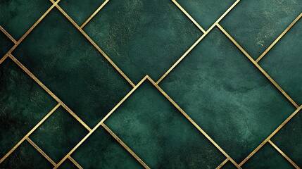 Poster - Emerald Green Background With Gold Geometric Lines