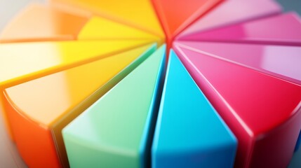 Fototapete - A detailed shot of a D pie chart with segmented sections and labels, displaying data in a visually engaging and three-dimensional format.