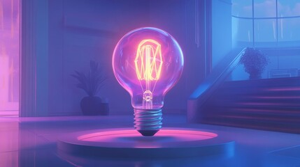 Poster - A detailed shot of a light bulb with a decorative filament design, illuminated to show its artistic and unique appearance in a modern interior setting.
