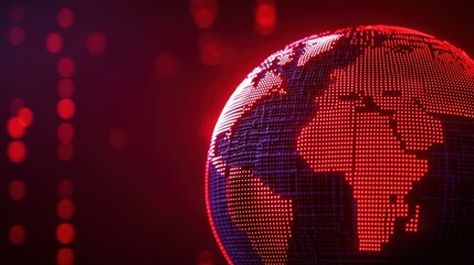Poster - 3d render of globe with network connections and red neon lights