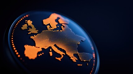 Poster - Orange Dotted Map of Europe on Dark Background for Digital Use