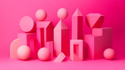 Poster - pink minimalistic abstract geometric shape 3d render illustratrion