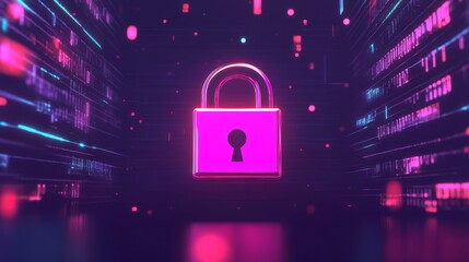Fototapete - A digital padlock on a computer screen, with binary code in the background, symbolizing online data protection and encryption.