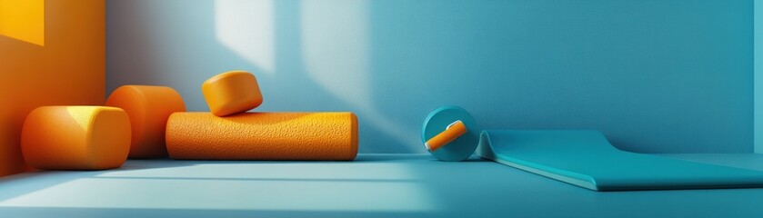 Poster - Abstract Orange and Teal Geometric Shapes Composition