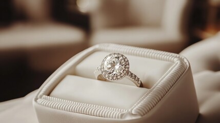 Poster - A large, flawless diamond resting in a cushioned white box, perfect for luxury and proposal themes.