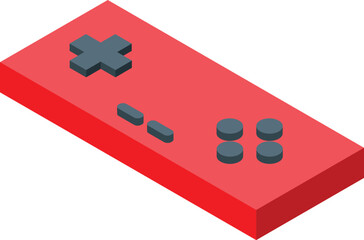 Poster - Red isometric gamepad controller representing gaming, entertainment, and leisure activities