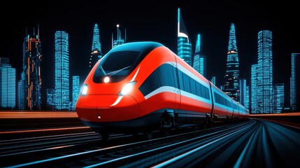 Poster - Futuristic High-Speed Train in Urban Cityscape at Night