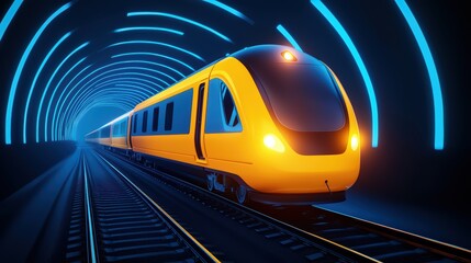 Poster - Vibrant Modern Train Traveling Through a Futuristic Neon Tunnel