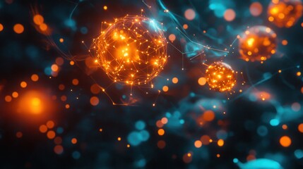 Poster - Illuminated Network Spheres Floating In Dark Space