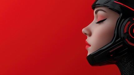 Poster - Futuristic Female Robot Profile with Striking Red Background